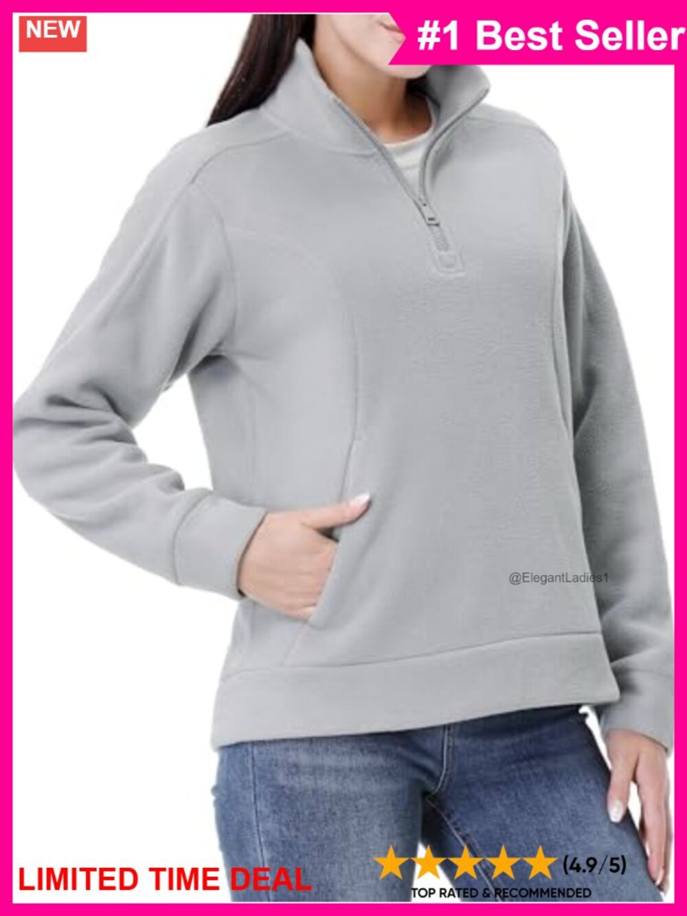 Soft Polar Fleece Half-Zip Pullover Sweatshirt Mock Neck Long Sleeve Women